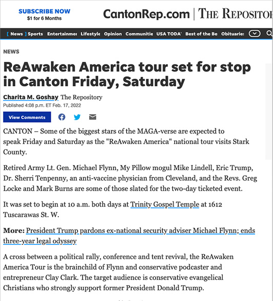 ReAwaken America Tour Set For Stop In Canton Friday, Saturday