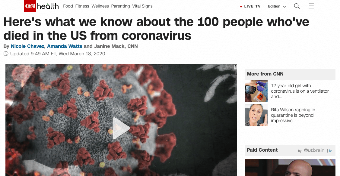 Coronavirus 101 Cnn 100 People Us Deaths